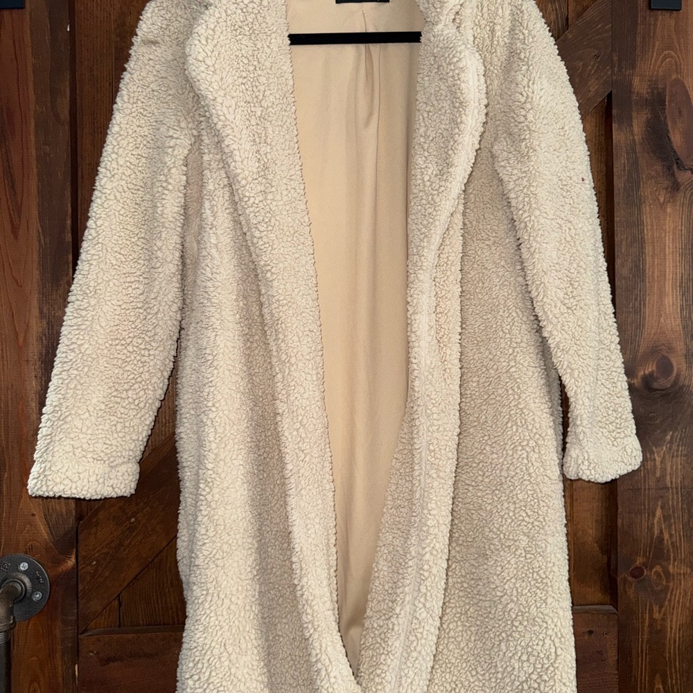 Cozy Teddy Long Open-Front Coatigan - Cream
